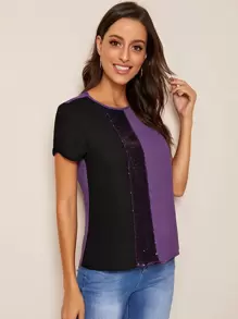SHEIN Clasi Colour-block Sequin Panel Top - Multicolor - View 5