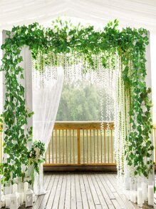 1pc/2pcs/6pcs/12pcs Artificial Plant Ivy Leaf Wreath Wall Hanging Vine Home Garden Decor, Wedding Party DIY, Fake Vine Grape Leaf, Evergreen Ivy Vine, Plant Pipe, Ceiling Decor, Climbing Plant, Vine Leaves 12pcs Set - Green - View 1