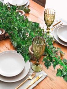 1pc/2pcs/6pcs/12pcs Artificial Plant Ivy Leaf Wreath Wall Hanging Vine Home Garden Decor, Wedding Party DIY, Fake Vine Grape Leaf, Evergreen Ivy Vine, Plant Pipe, Ceiling Decor, Climbing Plant, Vine Leaves 12pcs Set - Green - View 2