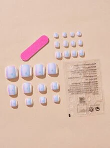 提升你風格帶24入組短方形極光美人魚珍珠珠光鐳射假腳趾甲和1入組指甲銼和1張膠帶 - 彩色 - 查看 2