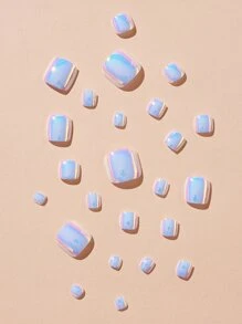 提升你風格帶24入組短方形極光美人魚珍珠珠光鐳射假腳趾甲和1入組指甲銼和1張膠帶 - 彩色 - 查看 3