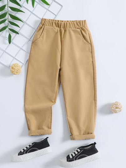 SHEIN 小男童素色翻蓋口袋長褲