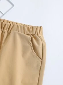 SHEIN 小男童素色翻蓋口袋長褲 - 卡其色 - 查看 6