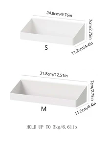 1 pieza Estante de almacenamiento de baño sin perforación montado en la pared - Blanco - Ver 2