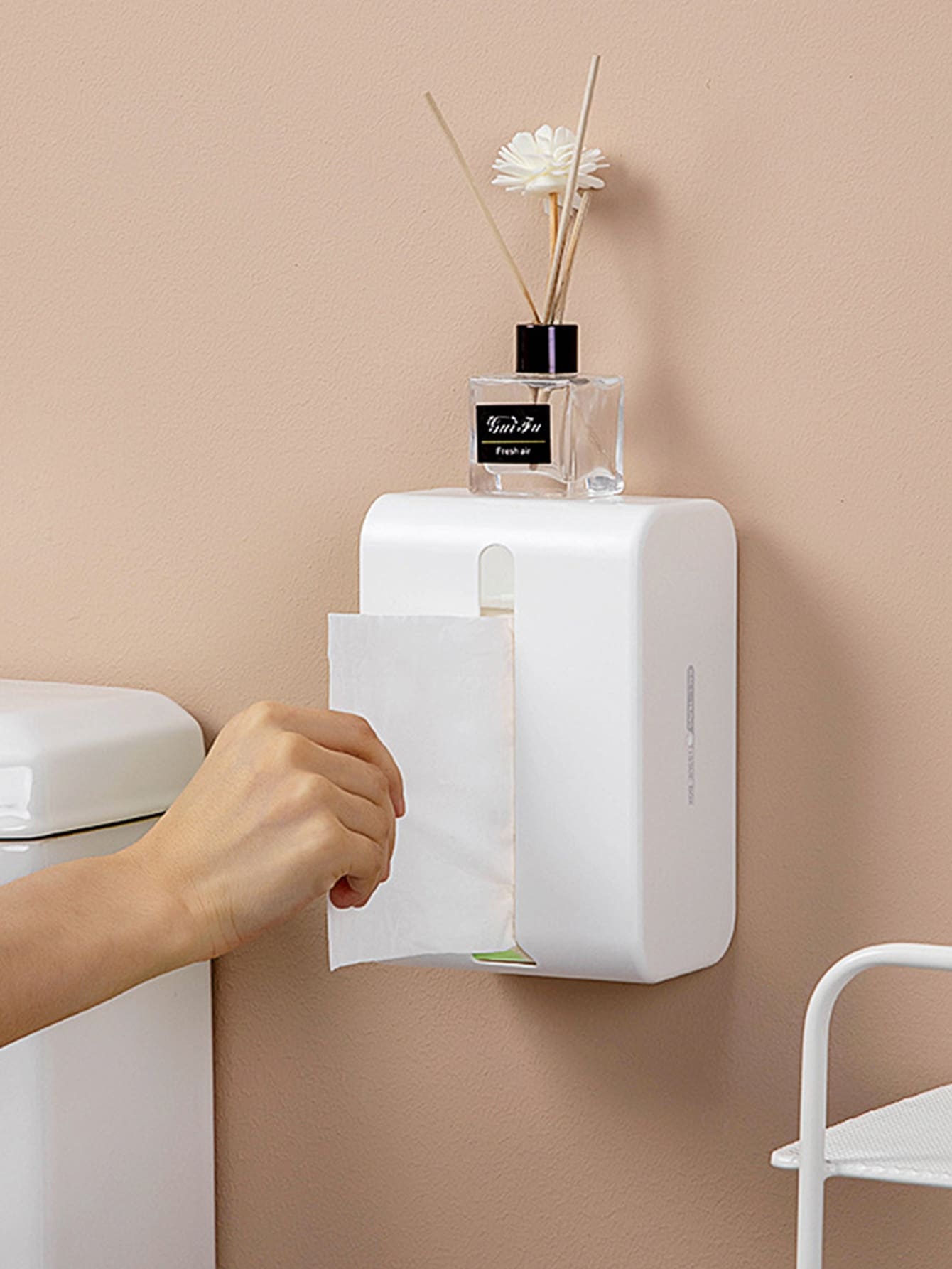 1pc Tissue Paper Storage Box, Wall Mounted Toilet Paper Holder For Bathroom - White - View 1