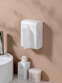 1pc Tissue Paper Storage Box, Wall Mounted Toilet Paper Holder For Bathroom - White - View 7