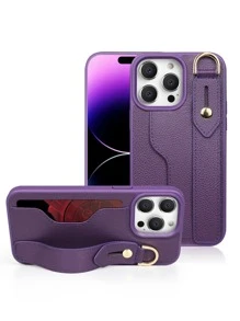 素色手機殼帶插卡槽和腕帶 - 紫色 - 查看 2