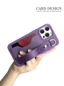 素色手機殼帶插卡槽和腕帶 - 紫色 - 查看 5