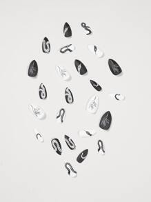 Transform Your Nails with 24pcs Long Almond Black And White Matte Snake Pattern Fake Nail & 1pc Nail File & 1sheet Tape - Multicolor - View 5