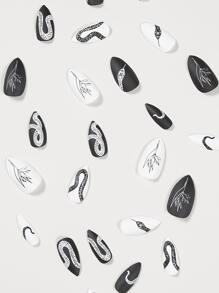 Transform Your Nails with 24pcs Long Almond Black And White Matte Snake Pattern Fake Nail & 1pc Nail File & 1sheet Tape - Multicolor - View 6
