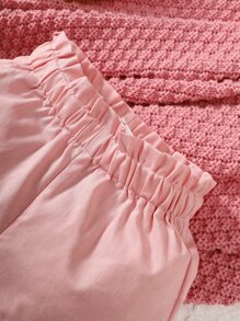 女嬰花卉圖案荷葉邊下擺背心上衣和蝴蝶結短褲和髮箍