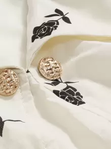 DAZY Floral Print Button Front Blouse Going Out Tops - Apricot - View 4