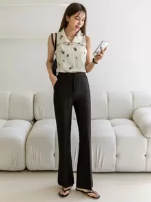 DAZY Floral Print Button Front Blouse Going Out Tops - Apricot - View 5