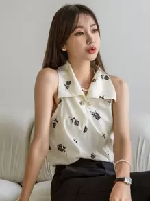 DAZY Floral Print Button Front Blouse Going Out Tops - Apricot - View 7