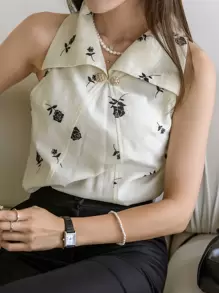 DAZY Floral Print Button Front Blouse Going Out Tops - Apricot - View 15