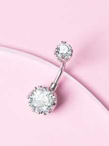 Cubic Zirconia Decor Navel Belly Ring - Silver - View 1