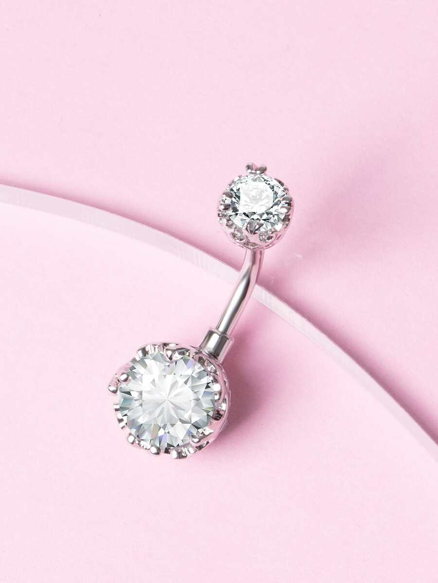 Cubic Zirconia Decor Navel Belly Ring - Silver - View 1