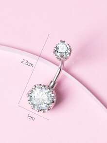 Cubic Zirconia Decor Navel Belly Ring - Silver - View 3