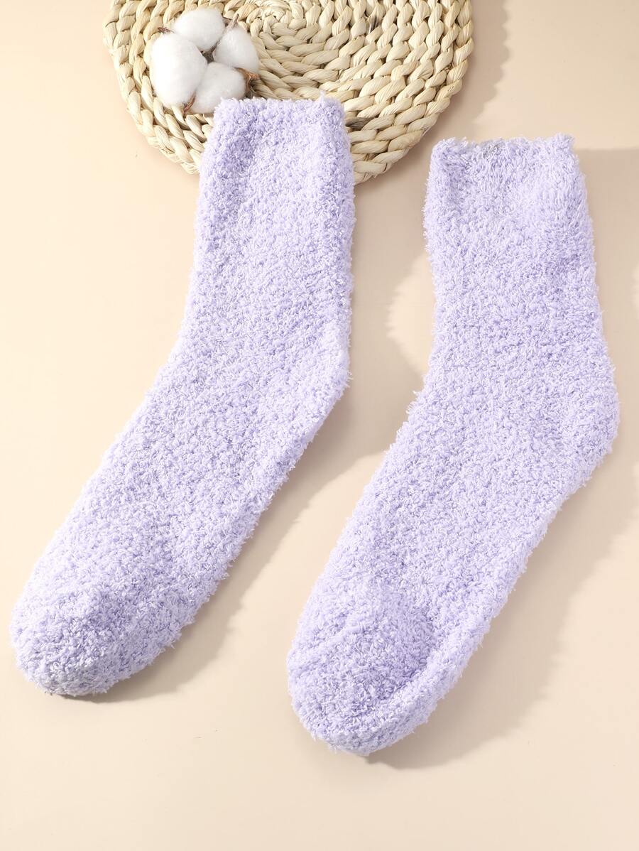 Solid Fuzzy Crew Socks - Mauve Purple - View 1