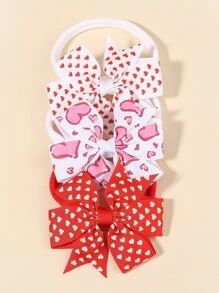 Bebé 3 piezas Banda de pelo con patrón de corazón con diseño de lazo - Multicolor - Ver 1