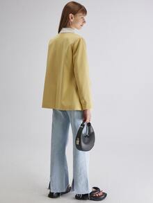 素色翻蓋細節前紐扣西裝外套 - 黃色 - 查看 2