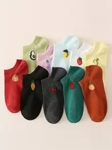 10pairs Fruit & Vegetable Pattern Ankle Socks - Multicolor - View 1