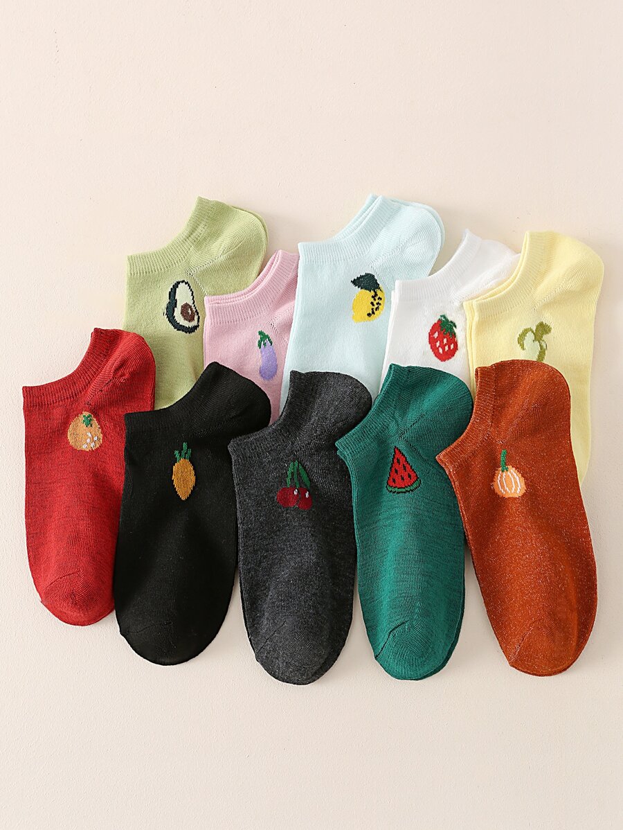 10pairs Fruit & Vegetable Pattern Ankle Socks - Multicolor - View 1