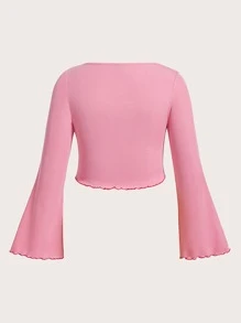 SHEIN EZwear 大碼接縫細節木耳邊T恤 - 淺粉色 - 查看 2