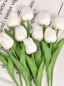 1pc Artificial Tulip, 33cm Faux Tulip Stem For Home Decor Easter Gifts Birthday Graduation - White - View 4