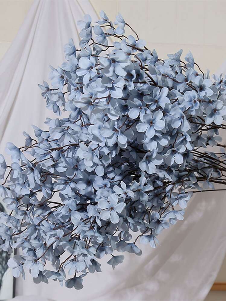 1pc Artificial Apple Blossom Stem, Fake Flower For Wedding Decoration Or Party,Fake Plants,Fall Decor,Room,Desk,Garden Decor,Room Decoration Stuff, Valentine Day, Gift - Dusty Blue - View 6