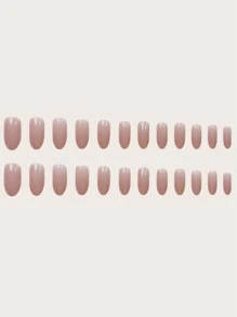 Transform Your Nails With 24pcs Long Oval Nude Plain Glossy Fake Nail & 1pc Nail File & 1sheet Tape - Pink - View 2