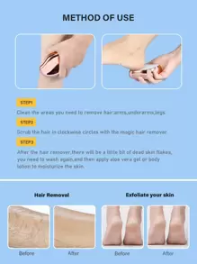 Borrador pelo cristal con forma de mango y lima pies, 1 removedor pelo cristal reutilizable, herramienta depilación mágica sin dolor, borrador pelo mágico para espalda, brazos, piernas, Borrador rápido y fácil, removedor callos lima pies piel muerta - Champán - Ver 8