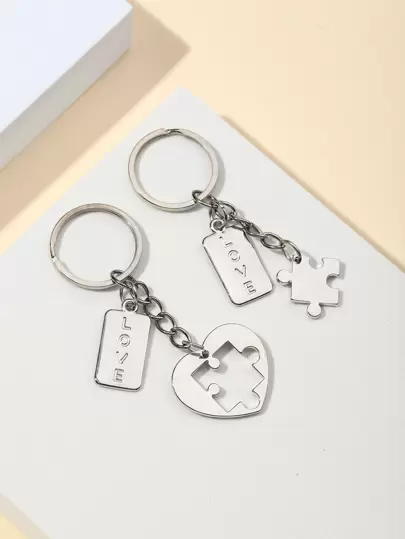 街头 2 件情侣拼图和矩形吊饰钥匙扣情人节汽车配件包饰背包学校可爱哥特 Y2k 万圣节配件教师节圣诞节礼物创意包饰挂绳带身份证夹汽车配件包饰