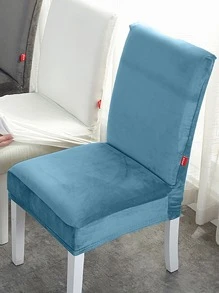 1pc Solid Silver Fox Velvet Stretch Breathable Chair Cover, Soft & Comfy Removable Washable Universal Chair Slipcover - Blue - View 2