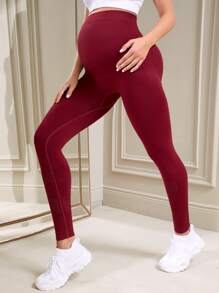 SHEIN Maternidad Leggings soporte vientre - Burdeos - Ver 2