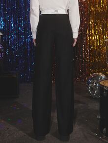 Flipped Waist Wide Leg Trousers - Black - View 2