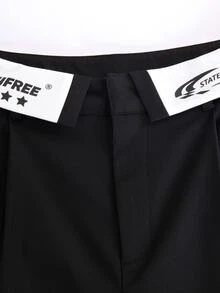 Flipped Waist Wide Leg Trousers - Black - View 4