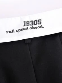 Flipped Waist Wide Leg Trousers - Black - View 6