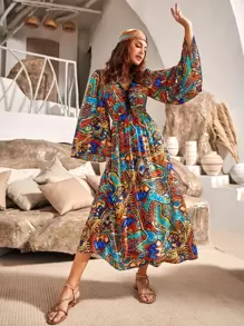 S BETRO 滿版印花蕾絲拼接A字洋裝 - 彩色 - 查看 1