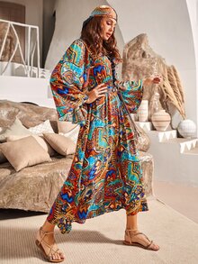 S BETRO 滿版印花蕾絲拼接A字洋裝 - 彩色 - 查看 5