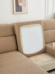 1pc Geometric Pattern Stretchy Sofa Seat Cover - Coffee Brown - View 2