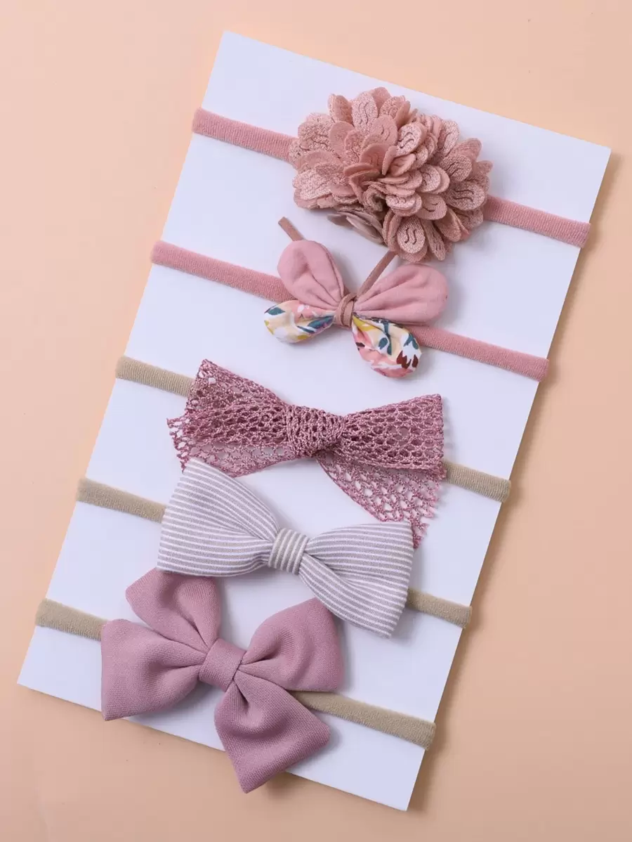 5pcs Baby Purple Floral Lace Bow Hairband (No Paper Card) Love Valentine - Multicolor - View 1