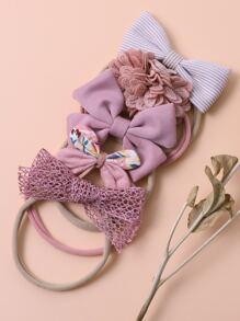5pcs Baby Purple Floral Lace Bow Hairband (No Paper Card) Love Valentine - Multicolor - View 3