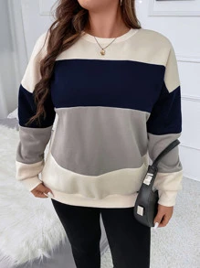 Momelise Plus Color Block Drop Shoulder Sweatshirt Graduation,Back To School Outfits,Graduation,Teacher Outfits For Women,Back To School Pullover Fall Outfit Winter Autumn - Light Grey - View 2
