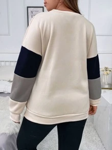 Momelise Plus Color Block Drop Shoulder Sweatshirt Graduation,Back To School Outfits,Graduation,Teacher Outfits For Women,Back To School Pullover Fall Outfit Winter Autumn - Light Grey - View 5