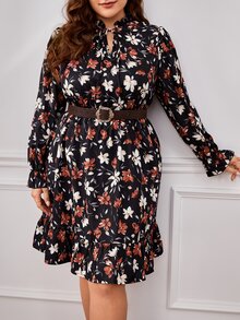 SHEIN Clasi Vestido con estampado floral de manga con volante bajo con fruncido sin cinturón - Multicolor - Ver 5