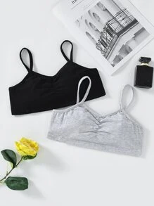 Girls 2pcs Ruched Front Wireless Bralet - Multicolor - View 1