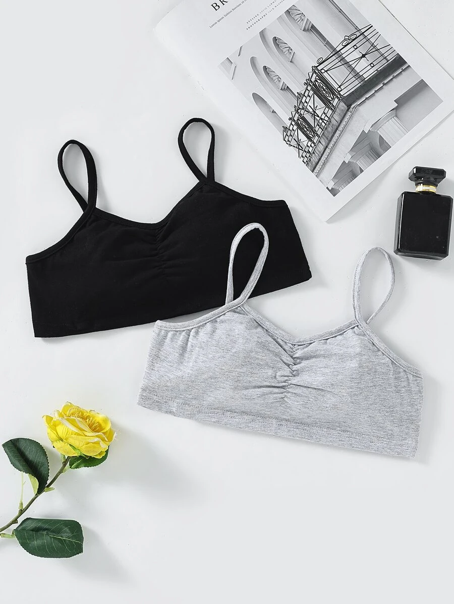 Girls 2pcs Ruched Front Wireless Bralet - Multicolor - View 1