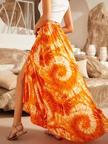 S BETRO Tie Dye Split Thigh Button Front Skirt - Multicolor - View 2