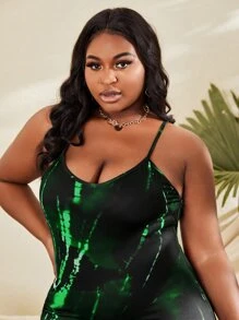 Slaydiva Plus Tie Dye Crisscross Backless Split Thigh Dress - Green - View 4